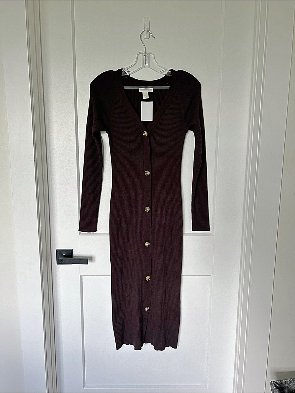 H&M Dark Brown Midi Ribbed Dress
